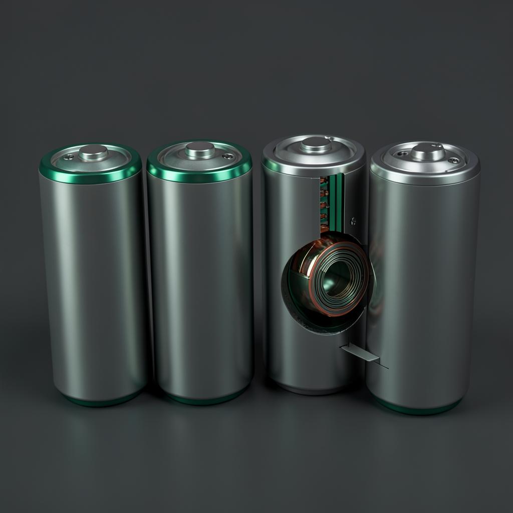 Large-format 4680 cylindrical battery cells with cutaway