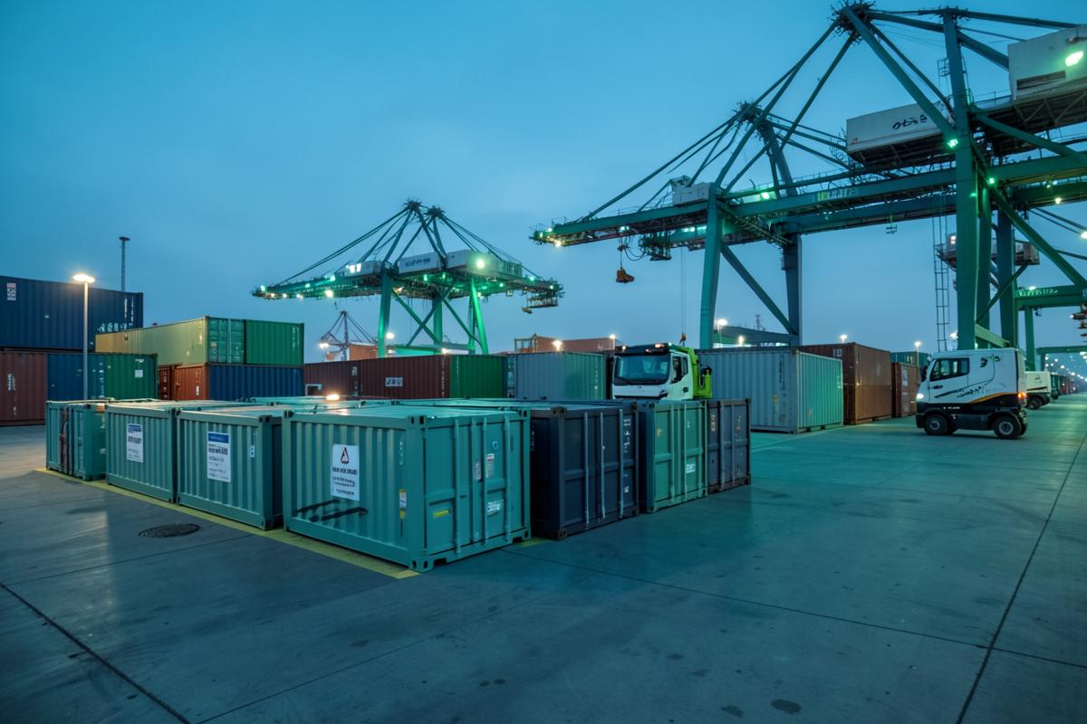 Global port logistics for sealed battery material containers